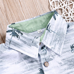 Half Sleeves Palm Leaves Printed Shirt With Biege Shorts From 1-6 Years