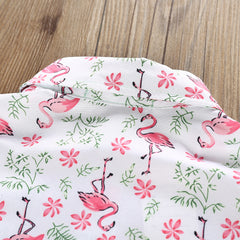 White Half sleeves Overall Up-Down Swan Printed Shirt With Pink Shorts From 1- 6 Years