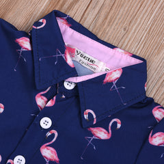 Blue Half sleeves Overall Swan Printed Shirt With Pink Shorts From 1- 6 Years