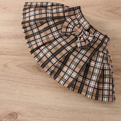 Full Sleeves Ruffle Romper Top With Plaid Bow Attached Skirt & Headband From New-Born - 3 Years