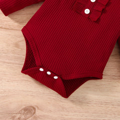 Full Sleeves Ruffle Romper Top With Plaid Bow Attached Skirt & Headband From New-Born - 3 Years