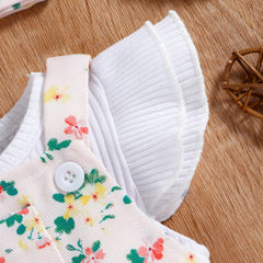 Half Fly Sleeves  Ribbed T-Shirt With Floral Suspender Dungaree & Headband From 9 Months - 5 Years