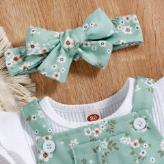 Half Fly Sleeves  Ribbed T-Shirt With Floral Suspender Dungaree & Headband From 9 Months - 5 Years