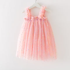 Off Shoulder Accordion Pleated with Corsage Applique Sequin Tulle  Dress From 9 Months-6 Years