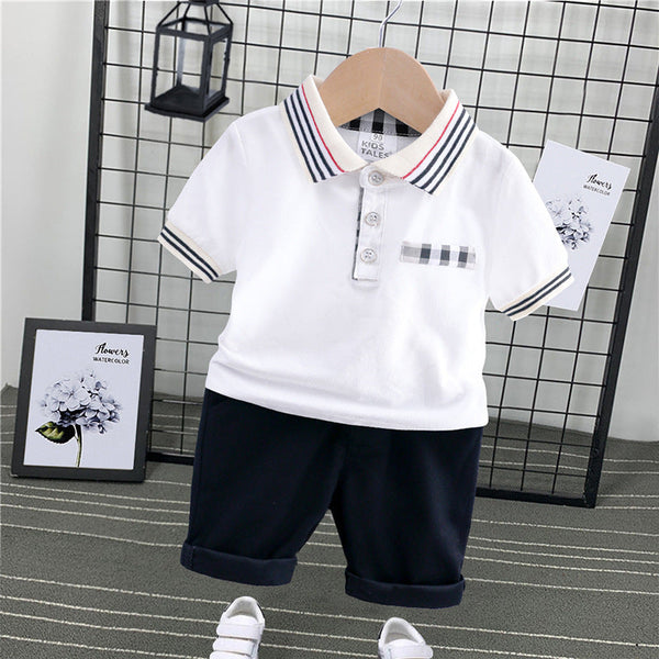 White Collared Half Sleeves T-Shirt & Shorts From 1-6 Years