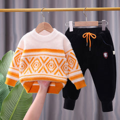 Full Sleeves Knit Jacquard Sweater With Black Lounge Pants From 9 Months-4 Years