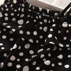 Black n White Short Sleeves Cold Shoulder Polka Dot Top & Shorts Set From 3-6 Years