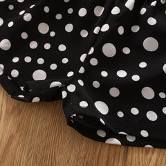 Black n White Short Sleeves Cold Shoulder Polka Dot Top & Shorts Set From 3-6 Years