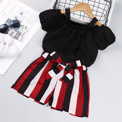 Cold Shoulder Half Sleeves Top With Striped Short
From 1-6 years