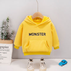 Full Sleeves Front & Back Monster Printed Kangaroo Pocket Hooded Sweatshirt From 9 months-5 Years