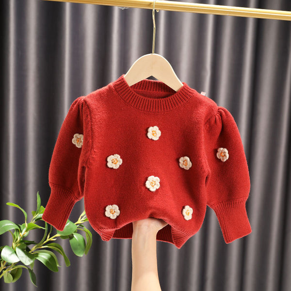 Full Sleeves Floral Embellished Knitted Sweater From 9 Months-5 Years