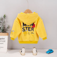 Full Sleeves Front & Back Monster Printed Kangaroo Pocket Hooded Sweatshirt From 9 months-5 Years