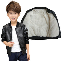 Full Sleeves Solid Leather Winter Wear Jacket With Side Pockets From 3-9 Years