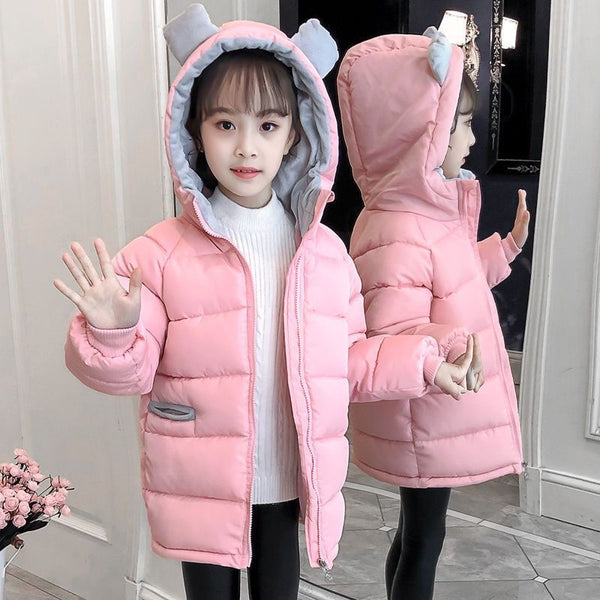 Full Sleeves Solid Padded Ear Hooded Jacket With Side Pockets From 3-9 Years