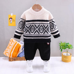 Full Sleeves Knit Jacquard Sweater With Black Lounge Pants From 9 Months-4 Years