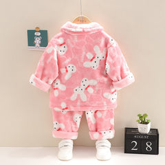 Velvety Pink Full Sleeves Overall Printed Daily Winter Wear Set From 9 Months-5 Years