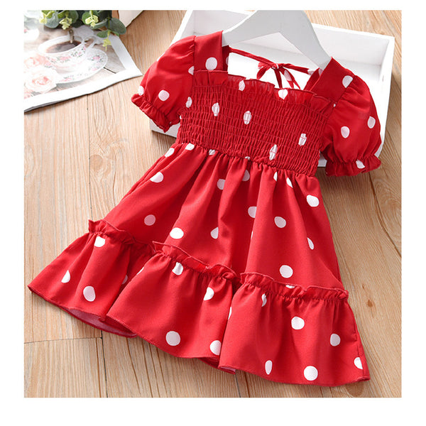 Puff Sleeves Frock With Polka Dots From 1-6 Years