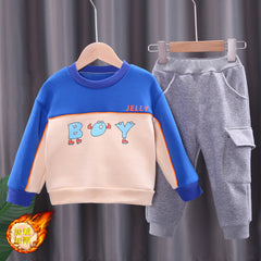 Colour Blocked "BOY" Printed Sweatshirt With Track Pants From 9 Months-4 Years