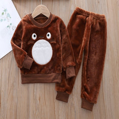 Velvety Flannel Autumn Wear Owl Embroidered Track Suit Set From 9 Months-7 Years