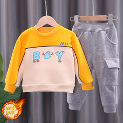 Colour Blocked "BOY" Printed Sweatshirt With Track Pants From 9 Months-4 Years