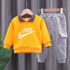 Full Sleeves Printed O Neck Sweatshirt Attached Collar With Joggers From 9 Months-4 Years