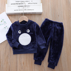 Velvety Flannel Autumn Wear Owl Embroidered Track Suit Set From 9 Months-7 Years