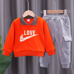 Full Sleeves Printed O Neck Sweatshirt Attached Collar With Joggers From 9 Months-4 Years