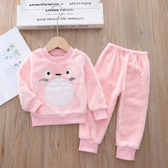 Velvety Flannel Autumn Wear Owl Embroidered Track Suit Set From 9 Months-7 Years