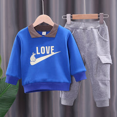 Full Sleeves Printed O Neck Sweatshirt Attached Collar With Joggers From 9 Months-4 Years