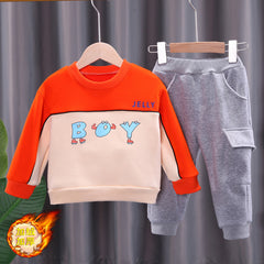 Colour Blocked "BOY" Printed Sweatshirt With Track Pants From 9 Months-4 Years