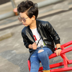 Full Sleeves Solid Leather Winter Wear Jacket With Side Pockets From 3-9 Years