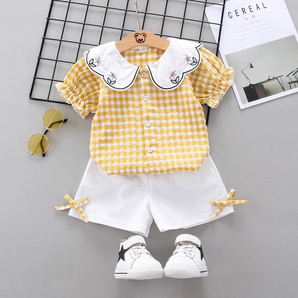 Yellow n White Checkered And Embroidered Set From 9Months-4 Years