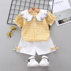 Yellow n White Checkered And Embroidered Set From 9Months-4 Years