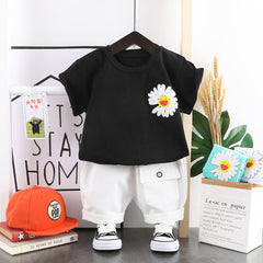 Half Sleeves Flower Print Tee With White Shorts From 9 Months-4 Years