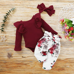 Stylish Top With Flower Print Pants n Bow From 3 Months - 3 Years