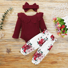 Stylish Top With Flower Print Pants n Bow From 3 Months - 3 Years