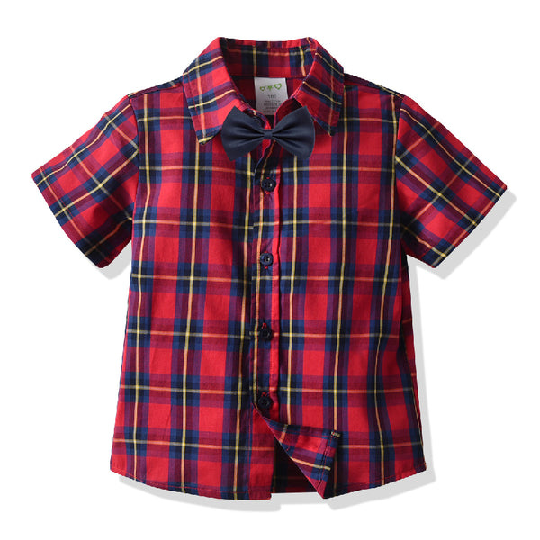 Red n Blue Half Sleeves Check Print Shirt With Bow Tie From 9 Months-6 Years