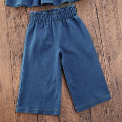 Blue Sleeveless Ruffled Vest Tank Denim Top With Pants From 9 Months-5 Years