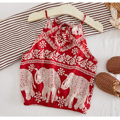 Sleeveless Elephant Print Top With Pant Set 
From 1-6 years