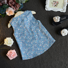 Blue Sleeveless Printed Top & Biege Shorts Set With Belt From 2-7 years