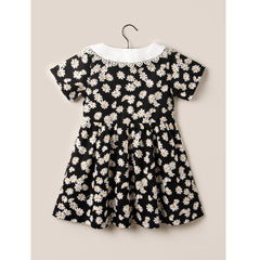 Black Base Half Sleeves Flower Printed Frock From 2-6 Years