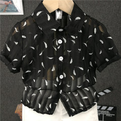 Half Sleeves Printed Flying Feathers Transparent Shirt From 1-5 Years