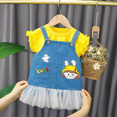 Princess Print Top With Cartoon Print Denim Dungaree Set From 6 Months-4 Years