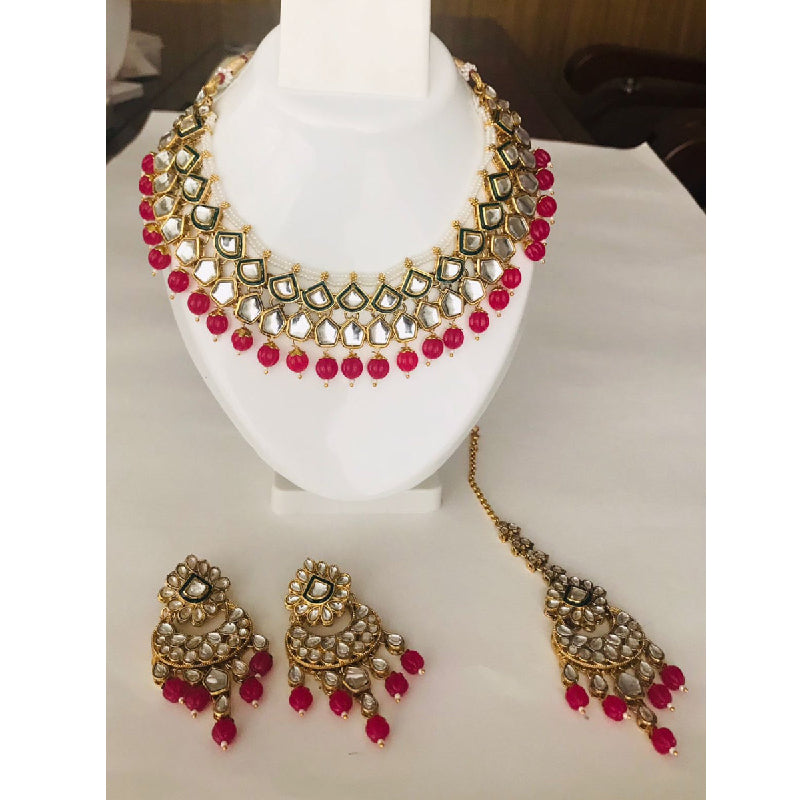 Dark Pink Gold Plated Traditional Jewellery Set StylishBaby