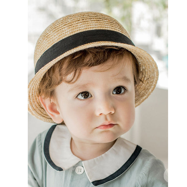 Fashionable Short-Brimmed Straw Ribbon Hat Circumference 50 cm From 2-5 Years