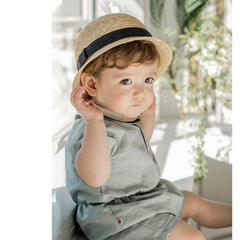 Fashionable Short-Brimmed Straw Ribbon Hat Circumference 50 cm From 2-5 Years