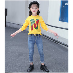 Full Sleeves "N" Printed Wooven Top With Denim Jeans From 3-8 Years