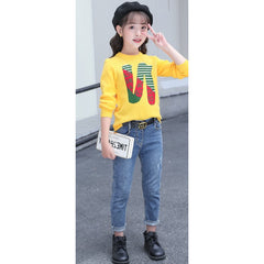 Full Sleeves "N" Printed Wooven Top With Denim Jeans From 3-8 Years