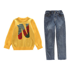 Full Sleeves "N" Printed Wooven Top With Denim Jeans From 3-8 Years