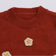 Full Sleeves Floral Embellished Knitted Sweater From 9 Months-5 Years